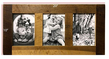Rustic Wooden Collage Picture Frame, Wood Multi Photo Holder for Wall, Horizontal and Vertical Display, Reclaimed Barnwood, 3 Openings each 5x7 - size: 3 Openings