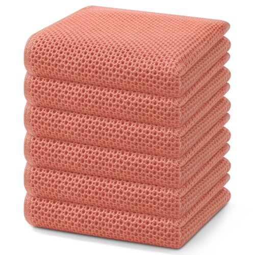 Homaxy 100% Cotton Waffle Weave Kitchen Dish Towels 6-Pack, Coral | 13 x 28 Inches, Ultra Soft Absorbent Dish Towels, Quick Drying Cleaning Towels - color: Coral, size: 13 X 28 - 6 Pack