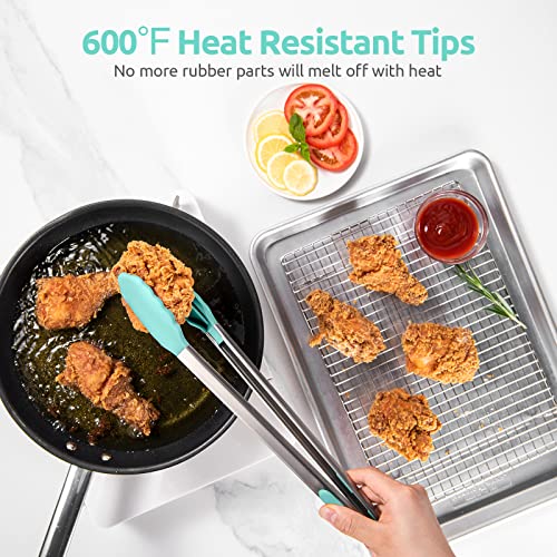 U-Taste 600ºF High Heat 16in Silicone Kitchen Tong and 600ºF Heat Resistant 13.76" Long, 3.63" Wide Wok Spatula for Kitchen Stir Fry (Aqua Sky)