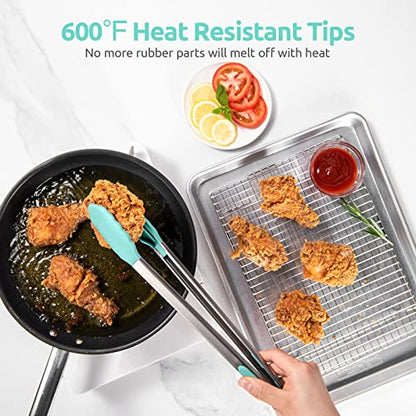 U-Taste 600ºF High Heat 16in Silicone Kitchen Tong and 600ºF Heat Resistant 13.76" Long, 3.63" Wide Wok Spatula for Kitchen Stir Fry (Aqua Sky)