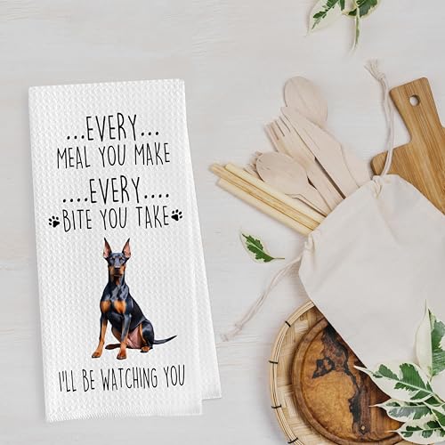 Funny Doberman Dish Towels Set - Decorative Waffle Kitchen Towels, Hand Towels, Tea Towels, Gifts (16x24 Inches, Set of 2) - color: Doberman