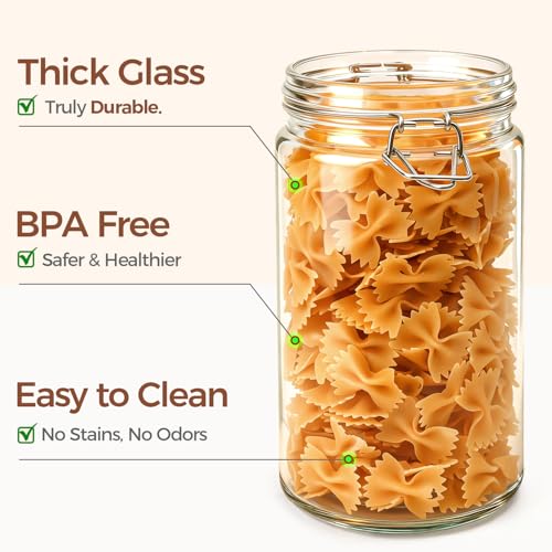 ComSaf Glass Pantry Jars with Airtight Lids 34 oz 3 Pack Coffee Canisters | Flour sugar rice, Sourdough pickling, Pantry organization, Pickling fermenting, Sourdough starter, Cabinet organization - size: 34oz*3