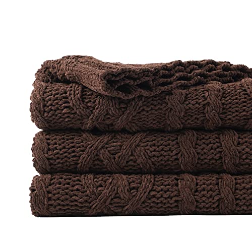 Battilo Dark Brown Throw Blanket for Couch, 51"x67", Cable Knit Blanket | Chenille Throw Blanket for Home Decor, Soft Cozy Blanket, Decorative Textured Chocolate Brown Blanket for Bed, Living Room - color: Brown