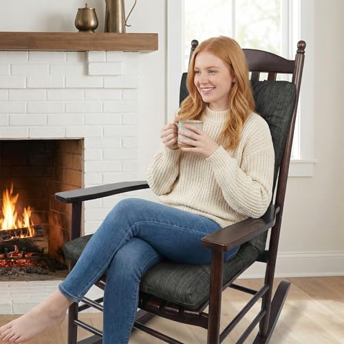 baibu Patented Dual-Layer Rocking Chair Cushion Set, 19.5 x 19.5 in, Black | Two-piece memory foam seat and back cushion set with secure ties and a non-slip bottom for indoor rocking chairs. - color: Black