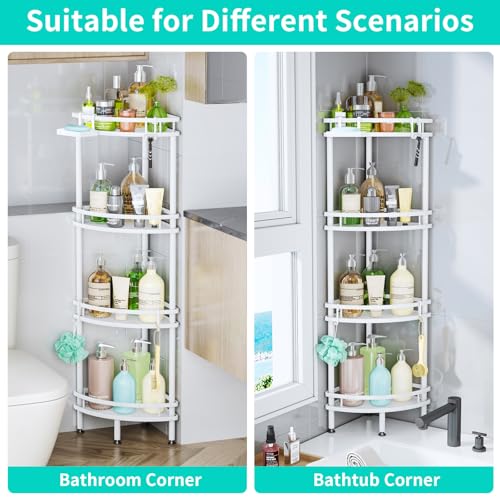 HapiRm Standing Corner Shower Caddy - 4 Tier Large Capacity, White | Shower Organizer Corner with Soap Holder and 4 Hooks, Rustproof Bathroom Storage Shelves with Adhesives - size: 4-tier