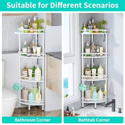 HapiRm Standing Corner Shower Caddy - 4 Tier Large Capacity, White | Shower Organizer Corner with Soap Holder and 4 Hooks, Rustproof Bathroom Storage Shelves with Adhesives - size: 4-tier