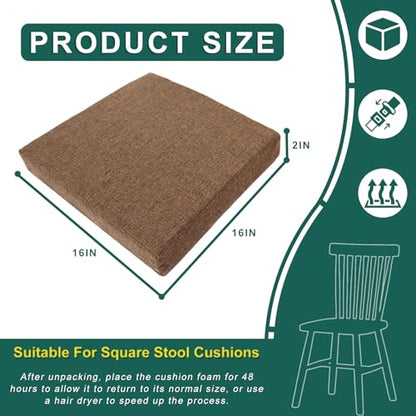 4PCS Linen Soft Foam Seat Cushion | 16x16x2 Inches Bar Stool Cushions Square | Thickened Recliner Cushion | Chair Cushion with Removable Cover (Dark Grey) - color: Dark Grey, size: 16x16x2IN