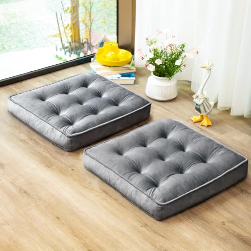 1 MIDDLE ONE Floor Pillow Set of 2, Memory Foam Meditation Cushion, Floor Cushions for Adults Sitting, Large Square Seat Cushions for Yoga, Living Room, 22x22 Inch (Grey) - color: Grey, size: 22x22 Inch(Pack of 2)
