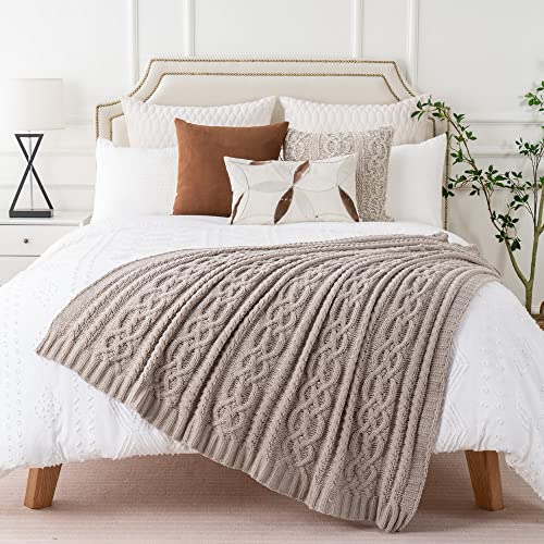 Battilo Light Grey Throw Blanket for Couch, Woven Chenille Knit Throw Blanket Versatile for Chair, 51 x 67 Inch Super Soft Warm Decorative Blanket for Bed, Sofa and Living Room | Cable Knit Throw Blanket, Soft Cozy Woven Chenille Throw Blanket for Bed, So