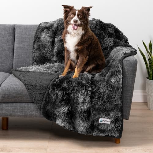 PetAmi Waterproof Dog Blanket for Couch, Bed & Furniture,Reversible Sherpa & Faux Fur Pet Blanket, Leakproof Blanket for Dog Cat, Soft Washable Couch Protector Calming Throw (40x60, Tie-Dye Black) - color: Tie-dye Black, size: Large (40x60)