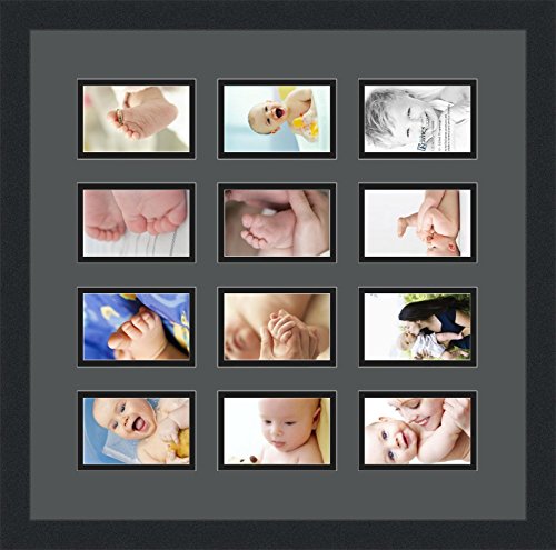 ArtToFrames Double-Multimat-1156-41/89-FRBW26079 Collage Photo Frame Double Mat with 12-3.25x4.75 Openings and Satin Black Frame - color: Charcoal, size: 12 - 3.25x4.75