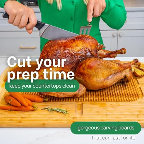 HUGE Organic Bamboo Extra Large Carving Board with Lifetime Replacements - 2XL Meat Cutting Board and Wooden Butcher Block with Pour Spout, Turkey Platter for Christmas Holiday Essentials - size: 24"L x 18"W