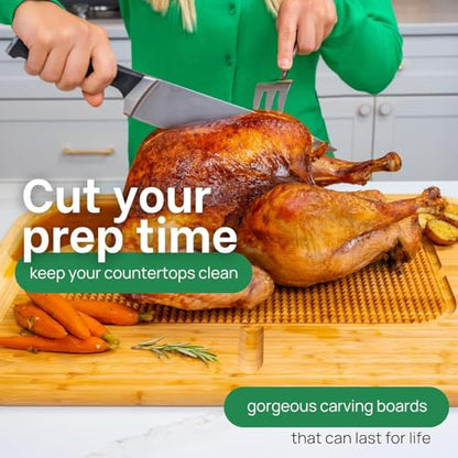 HUGE Organic Bamboo Extra Large Carving Board with Lifetime Replacements - 2XL Meat Cutting Board and Wooden Butcher Block with Pour Spout, Turkey Platter for Christmas Holiday Essentials - size: 24"L x 18"W