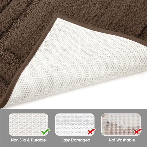 HOMEIDEAS Bathroom Rugs Sets 2 Piece, Super Soft and Absorbent Non Slip Microfiber U-Shaped Toilet Bath Mat Set (20"x32"+U20 x24, Brown) - color: Loop- Brown, size: 1'8" x 2'8" (20"x32"+U Shape 20"x24")