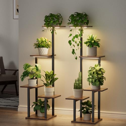 LATIBELL Plant Stand with Grow Light Indoor Plant Shelf, 2 Pack 6 Tier | Metal Shelf，Plants Multiple, Corner Plant Stand Shelves, Plant Rack Display Flower Holder for Living Room Patio Balcony - color: Black
