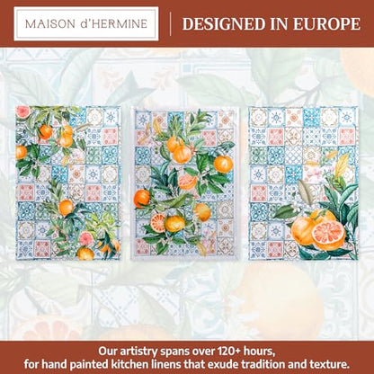 Maison d' Hermine Kitchen Towels Set of 3 Reusable 100% Cotton 27.50" x 20" | Cloth Tea Dish Towels Absorbent with Hanging Loop for Kitchen Dining Party Wedding Hotel Home Spring Summer - Agrume - color: 012 - Agrume