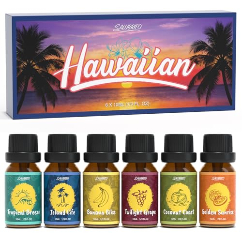 SALUBRITO Hawaii Fragrance Oils Set, Summer Essential Oils for Diffuser, Candle, Soap Making, Tropical Breeze, Island Life, Banana Bliss, Twilight Grape, Coconut Coast, Golden Sunrise Scented Oil - color: Purple