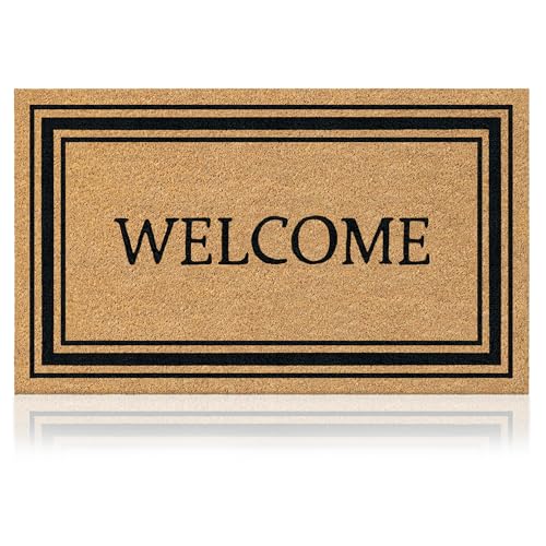 Coir Welcome Mat, Non-Slip, Stylish Welcome, 17 x 29 in | 100% Natural Coir, Anti-Shedding, Durable PVC Backing, Traps Dirt and Mud, Indoor and Outdoor Entryway, Easy to Clean - color: Stylish Welcome, size: 17x29