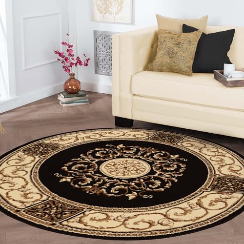 Superior Indoor Area Rug, Floral Medallion Design, 5', Coffee Z | Attractive Rug with Jute Backing, Durable Beautiful Woven Design, Perfect for High Traffic Areas Hallway, Living, Dining Room - color: Coffee - Z, size: 5' (Round)