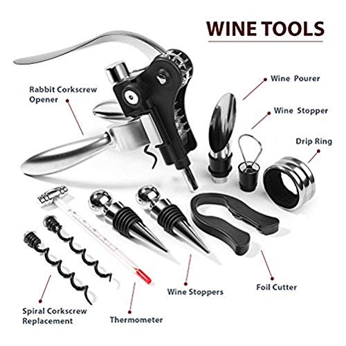 Stainless Steel Opener for Wine Professional Bottle Opener Tools Set with Wood Gift Box Pourer Stopper Foil Cutter Drip Ring Kit
