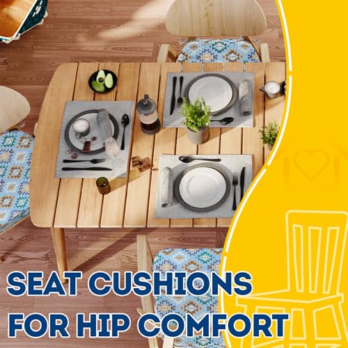 AAAAAcessories D-Shaped Chair Cushions, 2" Thick Dining Chair Pads with Ties and Removable, Machine-Washable Cover, 17" x 16", Set of 6, Geometric Blue - color: Geometric Blue, size: 6 Count(Pack of 1)