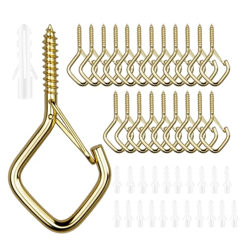 22 PCS Heavy Duty Gold Eye Screw Hooks with Safety Buckle, No Drill Bit Included, 2.2 Inch Ceiling Hooks for Hanging Plants, Bird Feeders, Wind Chimes, String Lights, Indoor & Outdoor - color: Gold, size: 22Pcs