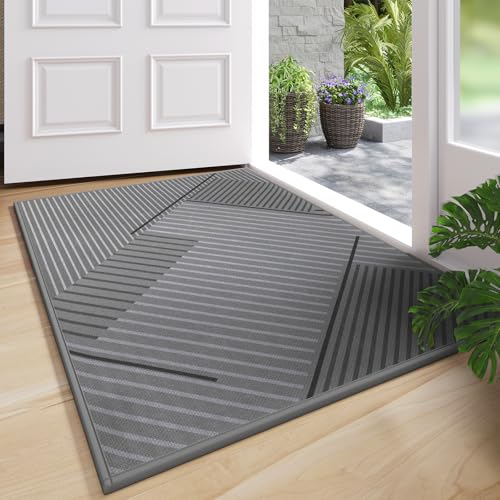 Door Mat Indoor Entrance Front Entry Rug,17''x30'',Grey | Absorbent Dirt Resist Non Slip Indoor Low-Profile Welcome Mats for Kitchen,Living Room,Laundry Room - color: C River Grey, size: 17''x30''