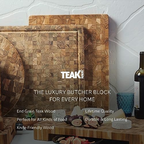 Teakhaus Butcher Block Carving Board - Extra Large Reversible Wooden Cutting Board with Juice Groove - Holiday Gift Ideas for Men and Women - Gift-Ready End Grain Wood, Knife Friendly - FSC Certified - color: With Juice Groove, size: Extra Large (24 inch