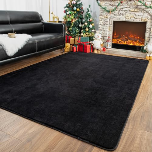 Przemy 4x6 Black Super Soft Area Rug for Bedroom Living Room | Washable Thickened Memory Foam Rugs, Modern Aesthetic Indoor Carpet for Bedside Kids Boys Room Dorm Nursery Home Decor - color: Black, size: 4' x 6' (Rectangular)