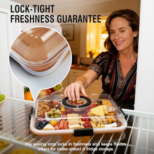 Portable Charcuterie Boards with Lid, Cheese, Veggie & Snack Tray | Clear Lid Keeps Food Fresh, Travel Portable Board for Kitchen, Picnic and Party, House Warming Gifts New Home - color: 5 Compartments Black