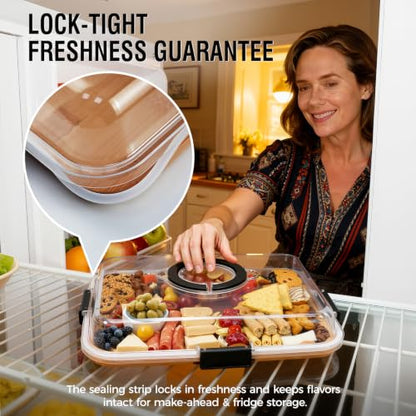 Portable Charcuterie Boards with Lid, Cheese, Veggie & Snack Tray | Clear Lid Keeps Food Fresh, Travel Portable Board for Kitchen, Picnic and Party, House Warming Gifts New Home - color: 1 Compartment Black
