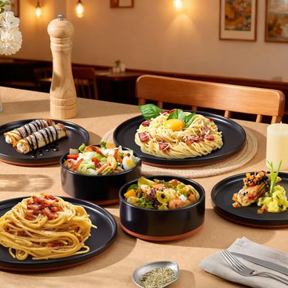 LIANYU 24 Piece Dinnerware Set for 8, Modern Style Stoneware Dinnerware Set | Scratch Resistant, Dishwasher Safe Bowl and Plate Sets, Ceramic Dish Dinner Set, Charcoal Black - color: Charcoal Black