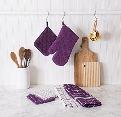 DII Basic Terry Collection 100% Cotton Quilted, Oven Mitt, Eggplant, 2 Piece - color: Eggplant, size: Oven Mitt