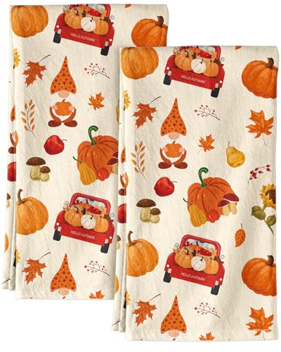 150GSM Flour Sack Kitchen Towels Set of 2, Harvest | 18"x26", Lightweight, Lint-Free, Pure Cotton, Decorative, with Hanging Loop, Absorbent, Softer after Wash, Giftable Package - color: Harvest