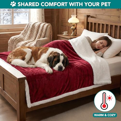 PetAmi Dog Blanket Small Medium Pet Cat Puppy Kitten, 40x29 Mini, Dark Red | 460 GSM, Soft Sherpa Fleece Throw, Reversible Plush Couch Cover Protector Crate Carrier Sofa Bed Car Seat, Machine Washable - color: Wine, size: Medium - 29 X 40 Inches