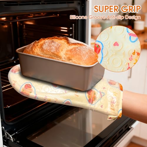 Silicone Oven Mitts Set Heat Resistant 2PCS Kitchen Mittens with Soft Cotton Lining Long Waterproof Non-Slip Oven Gloves for Cooking, BBQ, Baking-Fruit - color: Fruit