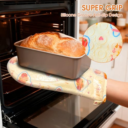 Silicone Oven Mitts Set Heat Resistant 2PCS Kitchen Mittens with Soft Cotton Lining Long Waterproof Non-Slip Oven Gloves for Cooking, BBQ, Baking-Fruit - color: Fruit