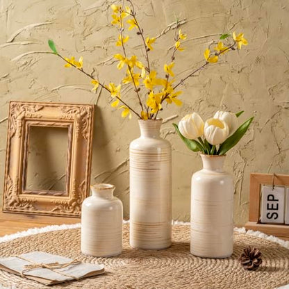 Ceramic Vases Set of 3, Minimalist Decorative Flower Vases for Farmhouse Home Decor, Table Shelf Mantel, Living Room, Entryway, Kitchen Centerpiece – Minimalist Neutral