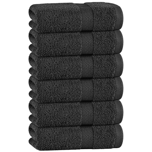 White Classic Black Hand Towels for Bathroom [6 Pack] Cotton Hand Towel Bulk for Gym, Kitchen and Spa, 16x27 Inches Soft Highly Absorbent Quick Dry Terry Salon Towels - color: Black, size: Hand Towels 6-Pack