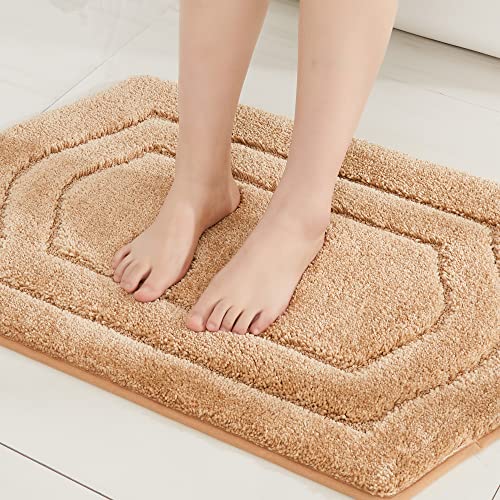 COSY HOMEER Non-Slip Bath Mat Extra Thick Absorbent Plush Washable | 17"x27" Beige Non-Slip Extra Thick Plush Absorbent Machine Washable Bath Mat Bathroom Rug Floor Tub Shower - color: Beige, size: 1'5" x 2'3" (Oval)