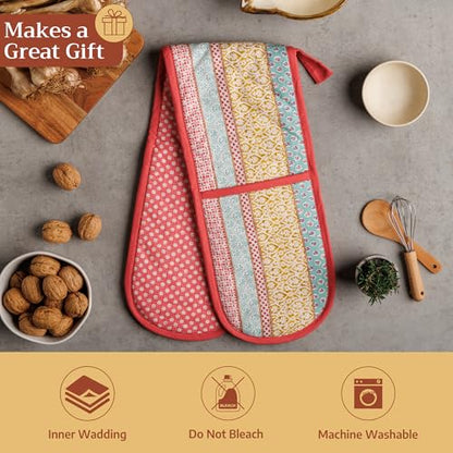 Maison d' Hermine Double Oven Mitts 100% Cotton Double Oven Glove (7"x35") | Heat Resistant BBQ Cooking Gloves with Loop Baking Grilling Kitchen Hotel Home Farmhouse Spring Summer - Provence - color: 002 - Provence, size: 7" x 35" (Double Oven Mitt)