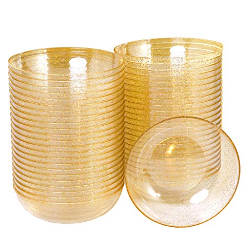 bUCLA 50Pack Gold Glitter Plastic Bowls - 10oz Disposable Crystal Salsa/Dessert Bowls for Wedding & Party - color: Gold Glitter, size: 10oz