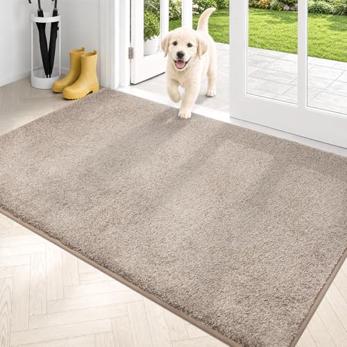 PURRUGS Dirt Trapping Indoor Door Mat, 34" x 59", Taupe | Machine Washable, Non-Slip, Waterproof TPR Backing, Super Absorbent, Low Profile, Entryway Rug for Muddy Paws and Shoes - color: Taupe, size: 34" X 59"