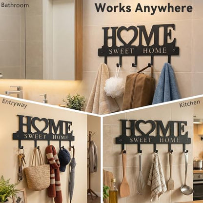 Entryway Key Holder Wall Mount with 5 Hooks, 13" Metal “Sweet Home” Key Rack Organizer for Wall, Decorative Key Hanger for Entryway, Hallway & Mudroom, Housewarming Gift, Black - size: 13inches