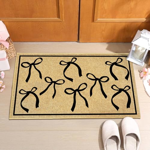 Black Bow Mat Cute Welcome Mat for Inside Outside Entrance Girl Bedroom Rug - color: Bows Black