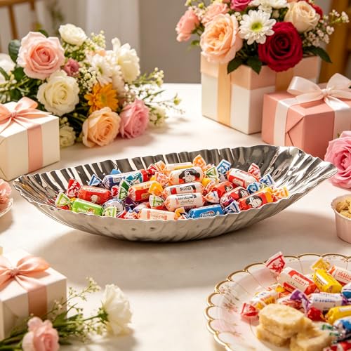 Hosley Elegance Redefined Silver Finish Decor Tray Bowl, 13.6 Inches Long Versatile and Chic Centerpiece for Serving, Floral Arrangements, and Stylish Home Decor - size: 14.37" Long x 1 count