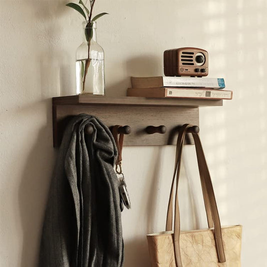 Entryway Coat Rack Hooks with Shelf, Sturdy Wooden Floating WallOrganizer Shelf with 4 Hooks siutable for Entrance, Mudroom, Kitchen, Bathroom,.etc(Walnut Finish) - color: Walnut Finish