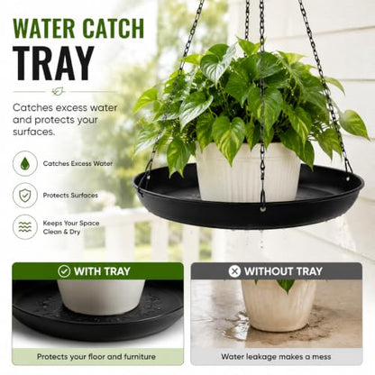 Window Plant Hanger 2 Pack, Black Metal Hanging Plant Shelf with Water Catcher Tray, Outdoor Hanging Planter Basket for Balcony, Patio & Indoor Home Decor - size: 9.8in-2Pack