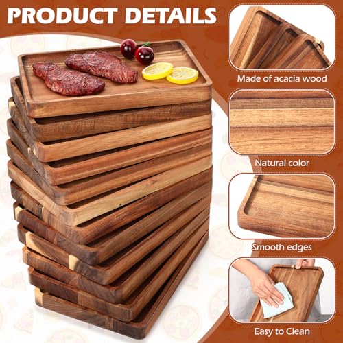 Roshtia 12 Pcs Acacia Wood Serving Tray Dinner Plates,8'' X 12'' X 1'' | Rectangular Wooden Platter Food Tray Cheese Charcuterie Board Bulk for Fruit Vegetable Appetizer Christmas Party Supplies - size: 8'' X 12'' X 1''
