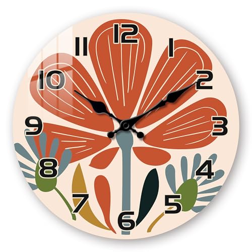 Kitchen Wall Clocks 12 Inch - Farmhouse Clocks Wall Battery Operated - Wood Flowers Wall Clock Silent Non Ticking for Bedroom Bathroom Living Room Decor - color: Boho Orange 2, size: 12 Inch